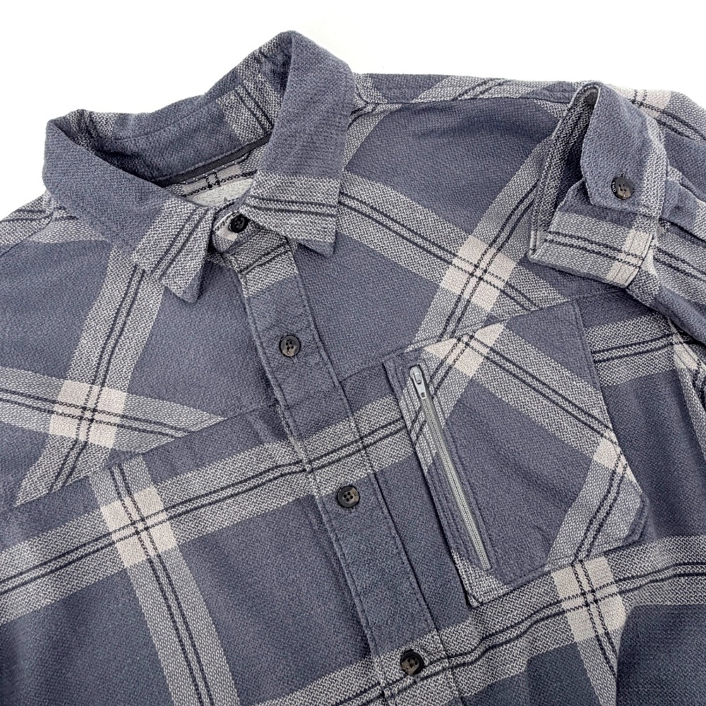 Ascend Button Down Shirt Mens Large Blue Plaid Stretch Outdoor UtilityTexured